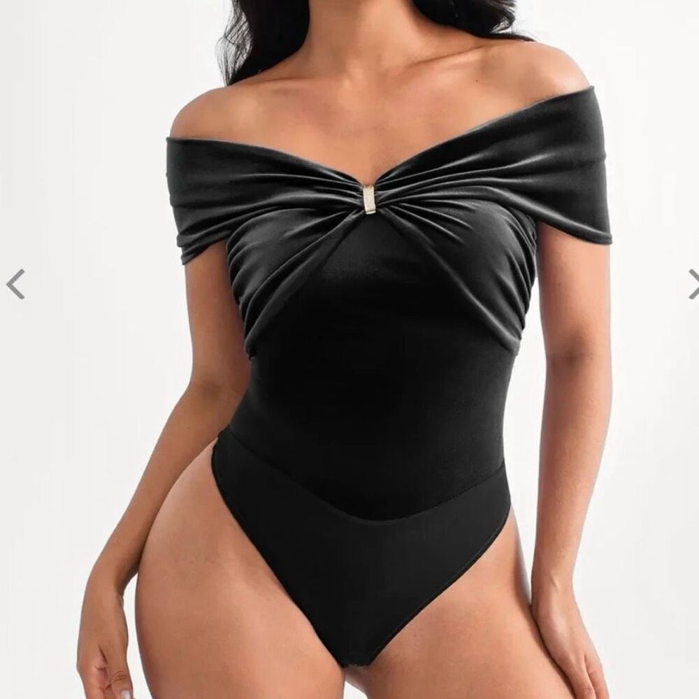 Popilush velvet twist front retro coquette old money mob wife off shoulder sculp